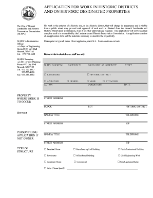 APPLICATION for WORK in HISTORIC DISTRICTS and on Ndex Ci Newark Nj  Form
