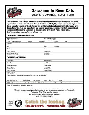 Sacramento River Cats Donation Request  Form