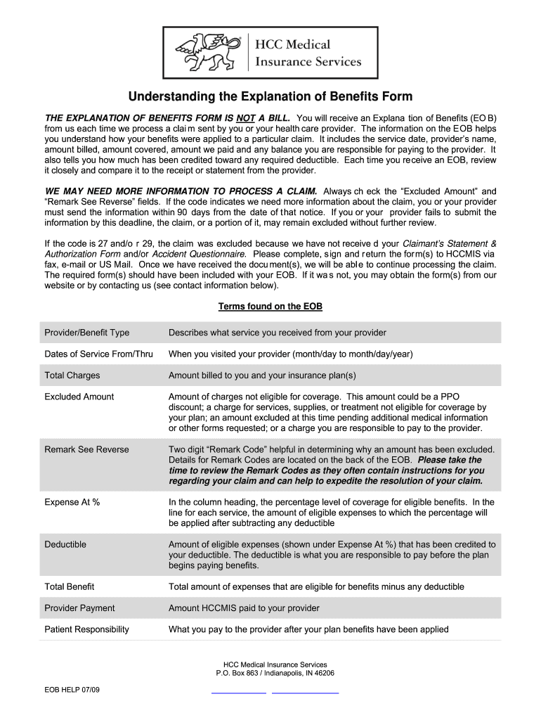  HCCMIS  Understanding the Explanation of Benefits Form  Insubuy 2009-2024