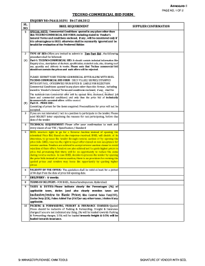 Commercial Bid Template  Form