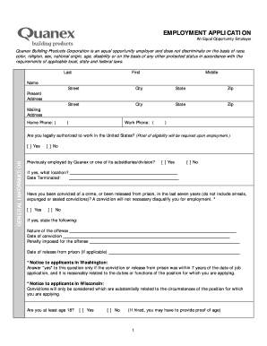 Online Application for Quanex Form