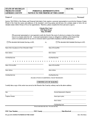 Personal Representative for Genesee County Mi Form