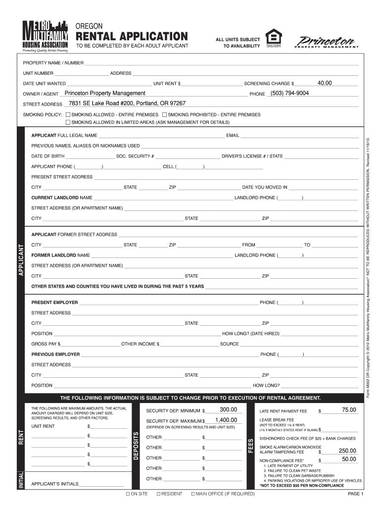 Princeton Property Management Rental Criteria  Form