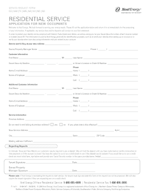 Residential Service New Occupant Form PDF Xcel Energy