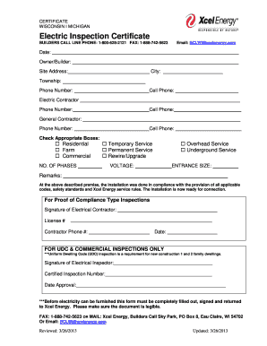 Xcel Builders Call Line  Form