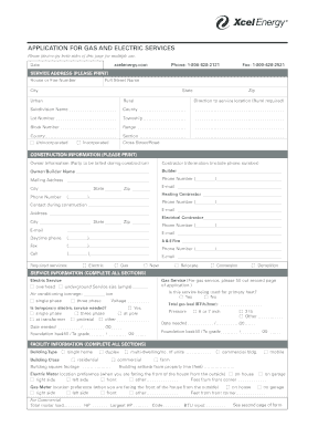 Xcel Energy Application for Gas and Electric Services  Form