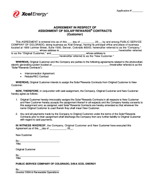 Xcel Energy Assignment of Contract  Form