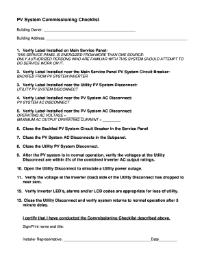 Pv System Commissioning Form