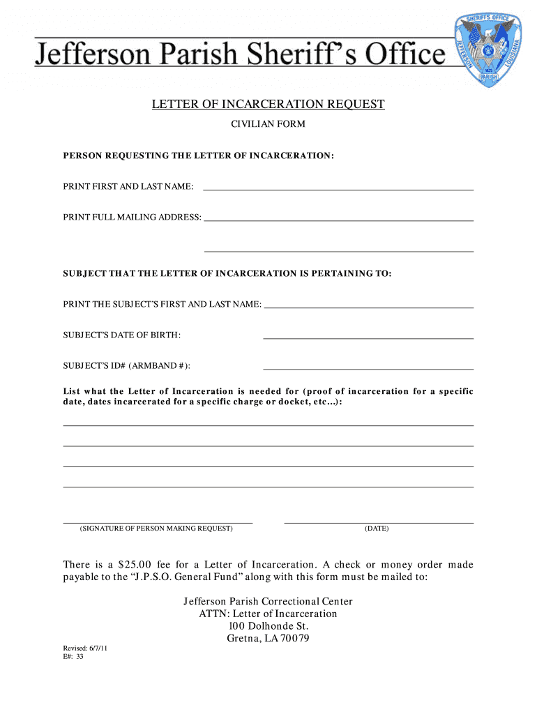 Get and Sign Proof of Incarceration 2011-2022 Form