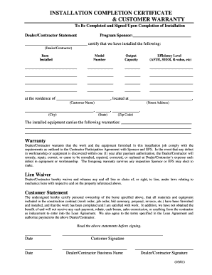 Installation Completion Certificate  Form