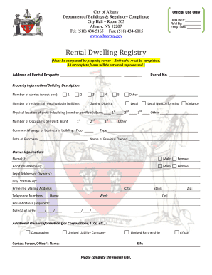 City of Albany Rental Dwelling Registry  Form