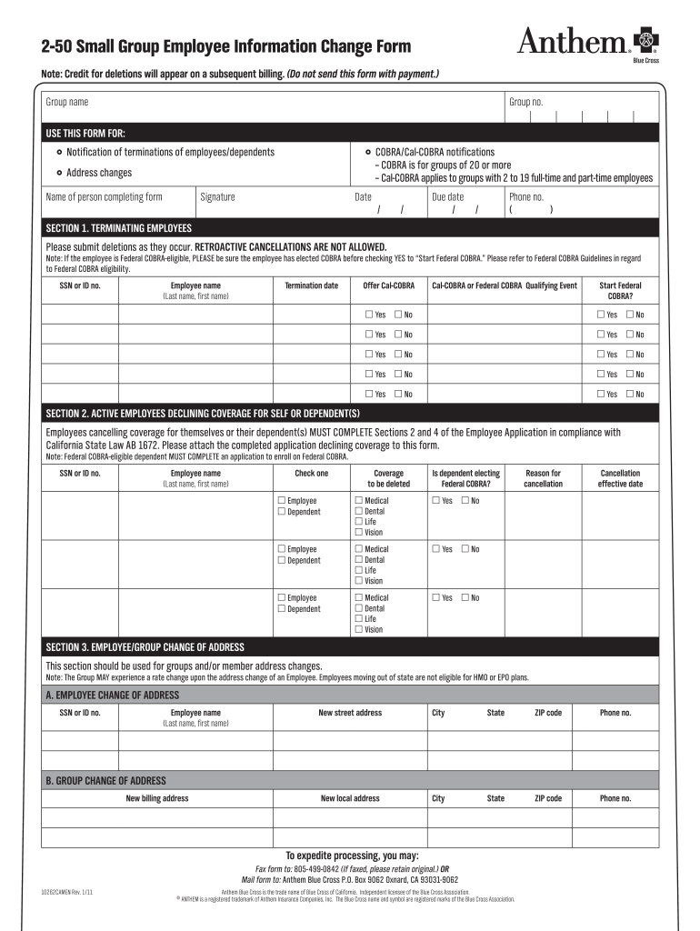 Anthem Change Form - Fill Out and Sign Printable PDF ...