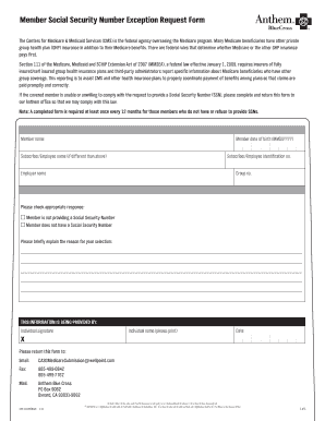 Member Social Security Number Exception Request Form Anthem