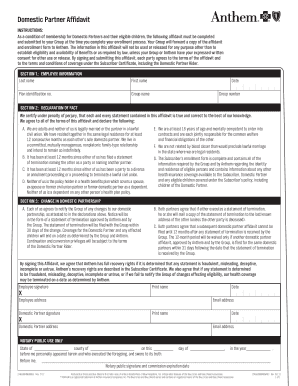 Domestic Partner Affidavit Anthem  Form