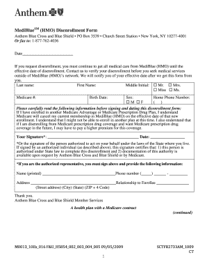 MediBlue HMO Disenrollment Form Anthem