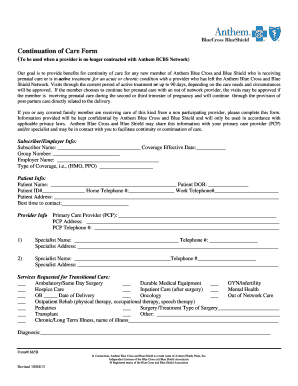 Bcbs Continuity of Care Form