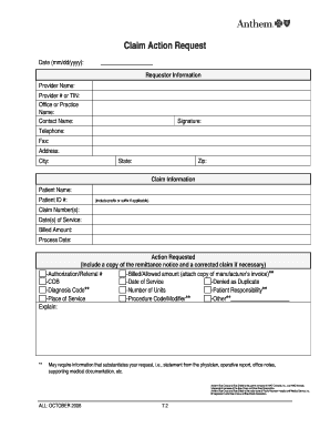 Claim Action Request Form Anthem