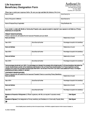 Life Insurance Beneficiary Designation Form Anthem