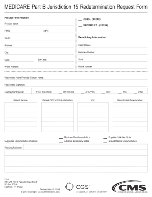 MEDICARE Part B Jurisdiction 15 Redetermination Request Form