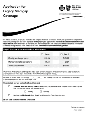 Blue Cross Blue Shield of Michigan Legacy Medigap Application Form