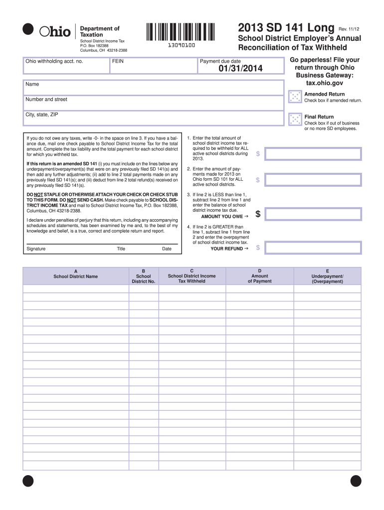 Form Sd 141 Ohio