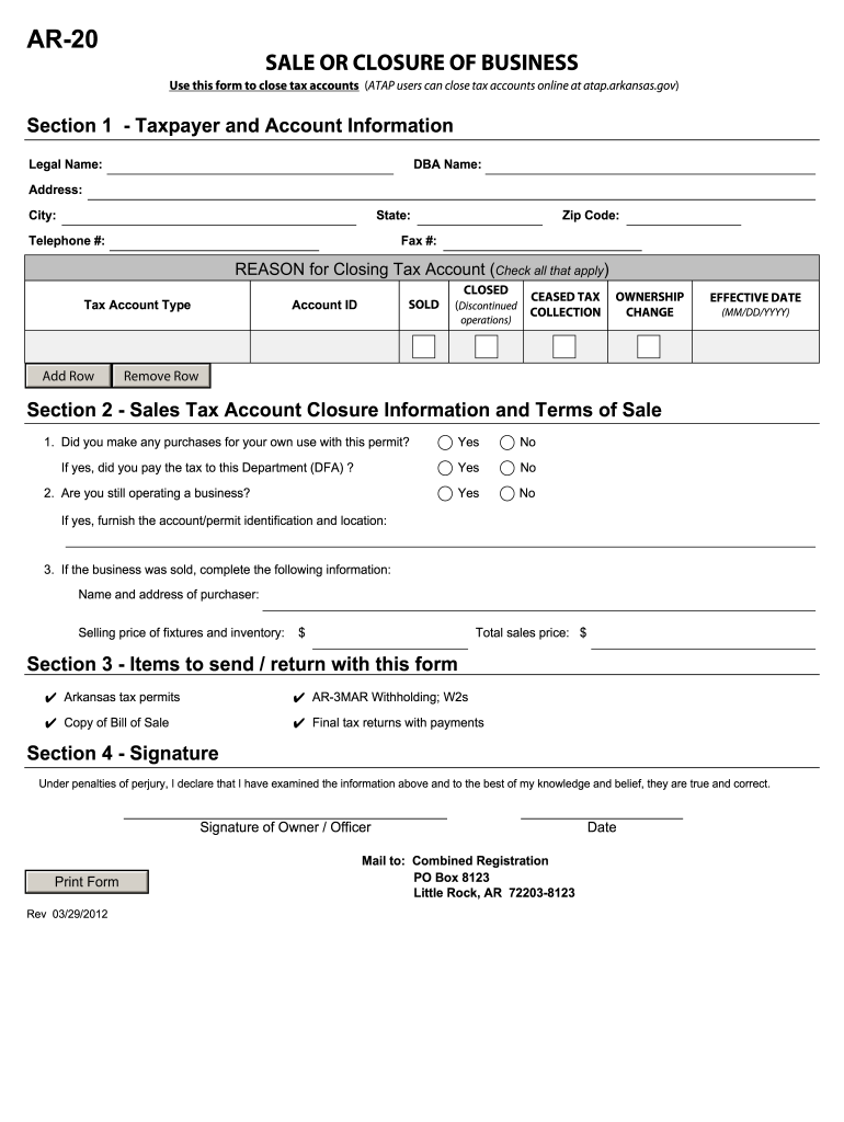 Get and Sign Arkansas Ar 20 Form 2012-2022