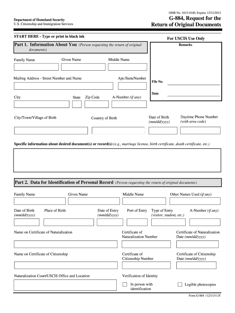  G 884, Request for the Return of Original Documents 2011