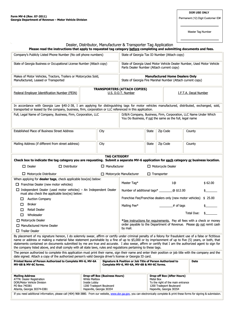 Georgia Form Mv 6a 2011