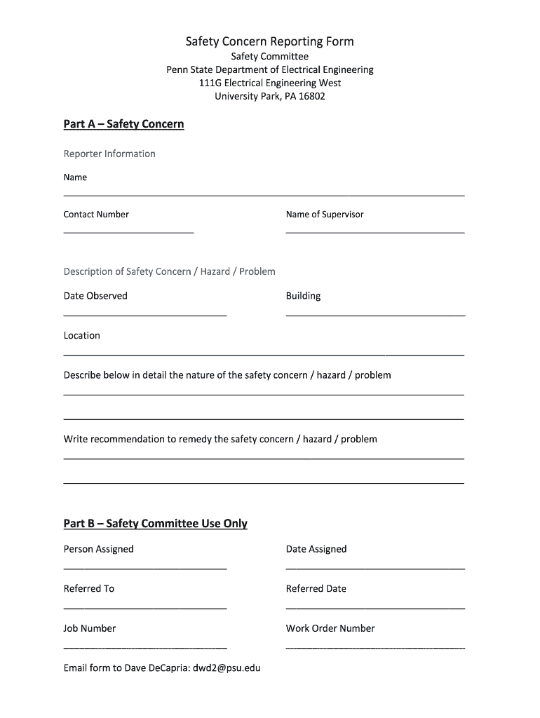 Safety Concern Reporting Form