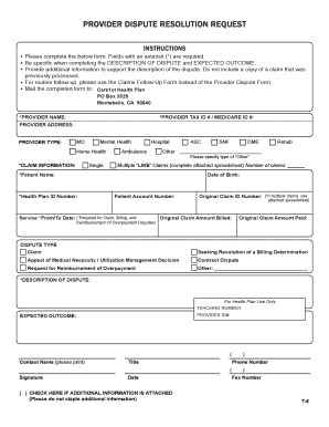 PDF Provider Dispute Form