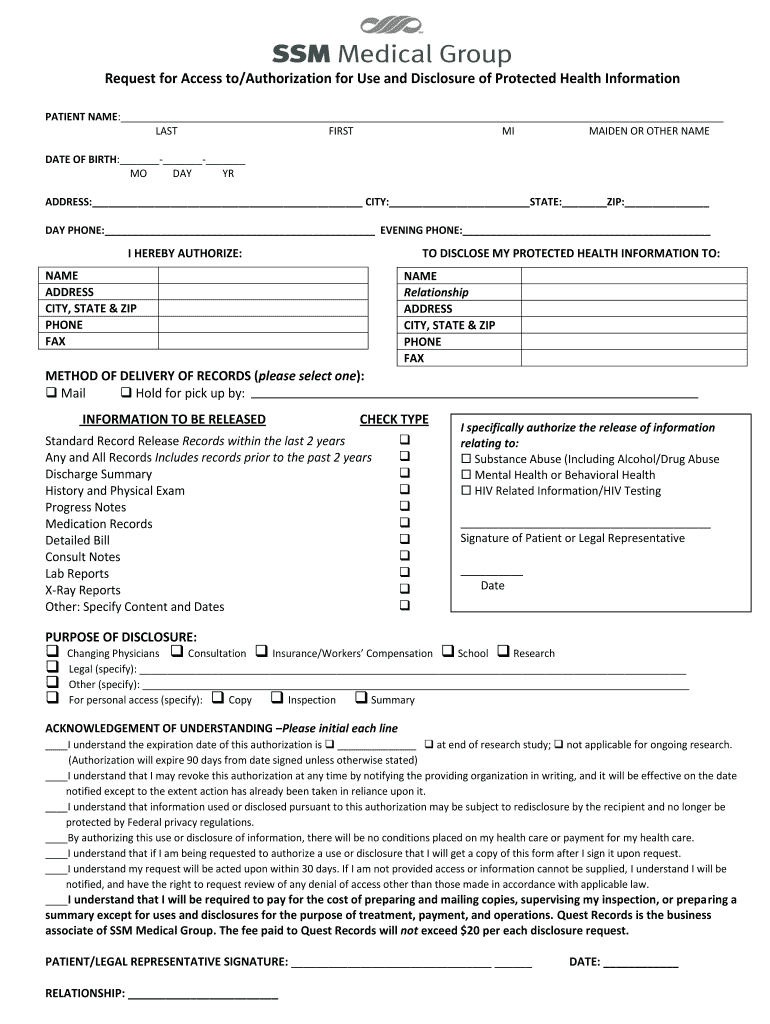 Cardinal Glennon Medical Records  Form