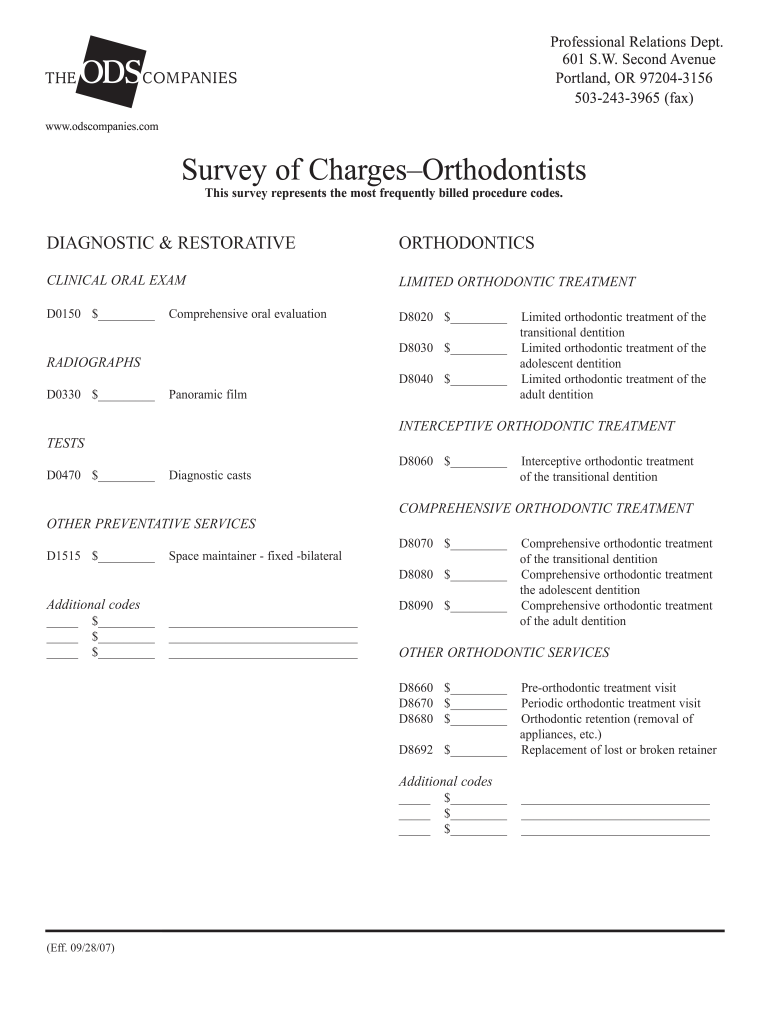  Survey of Charges Orthodontists  ODS Health Plans 2007-2024