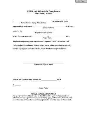 Construction Affidavit  Form