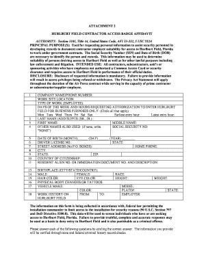 Hurlburt Field Contractor Access Badge Affidavit Form