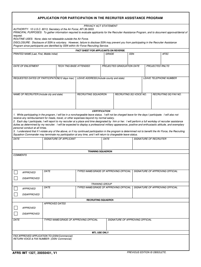  Afrs Form 1327 2005-2024