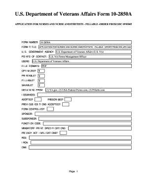 U S Department of Veterans Affairs Form 10 2850A PDF