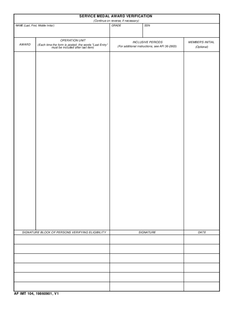  Af Form 104 1986-2024