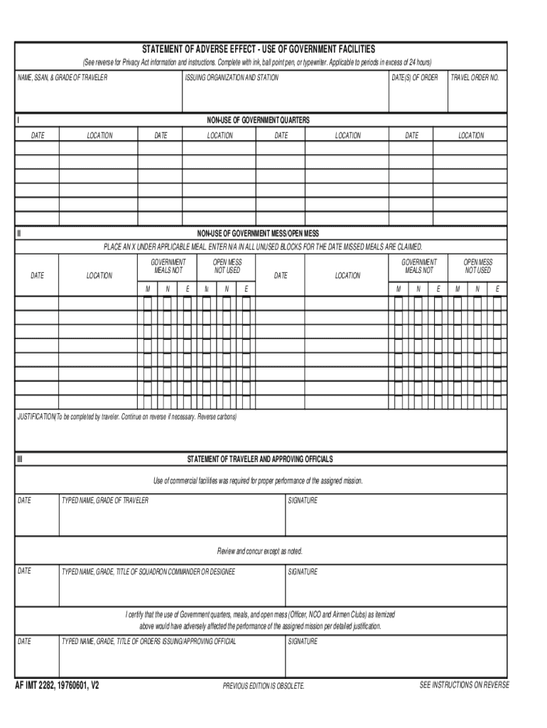 Af Form 2282 Missed Meals