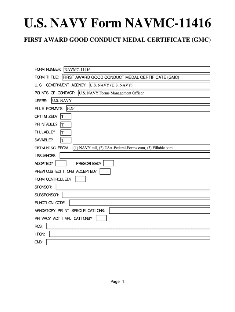 U S NAVY Form NAVMC 11416  Usa Federal Forms Com