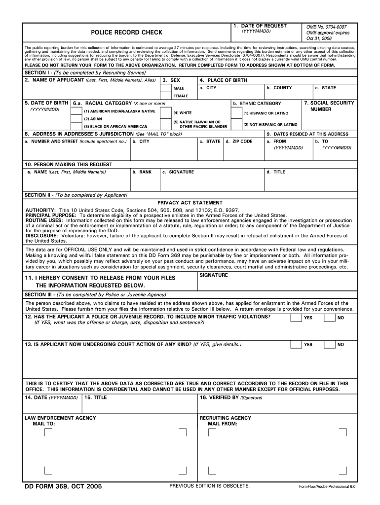  U S Department of Defense Document Dd0369 Downloads 2005