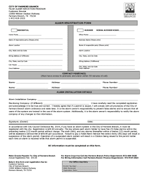 ALARM REGISTRATION FORM City of Farmers Branch