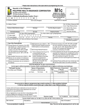 M1c Republic of the Philippines PHILIPPINE HEALTH INSURANCE CORPORATION City State Centre Building 709 Shaw Boulevard, Pasig Cit  Form