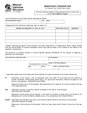 Adot Beneficiary Designation Form