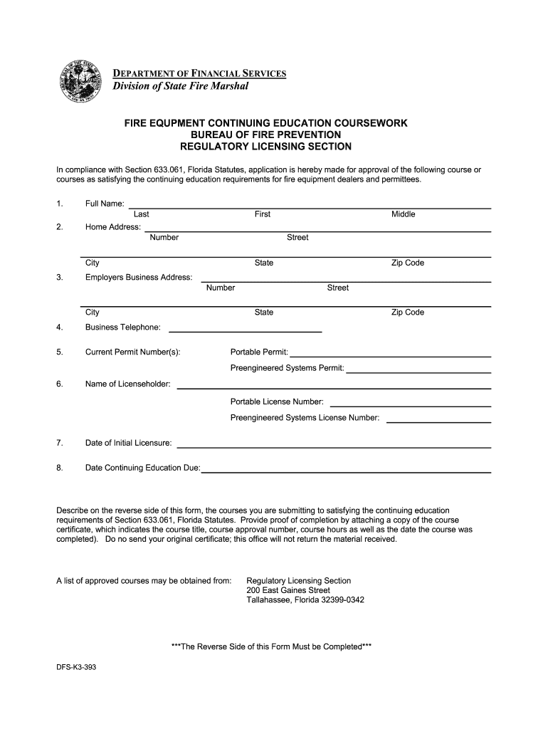 Florida State Fire Marshal Dfs K3 1973 Fillable Form