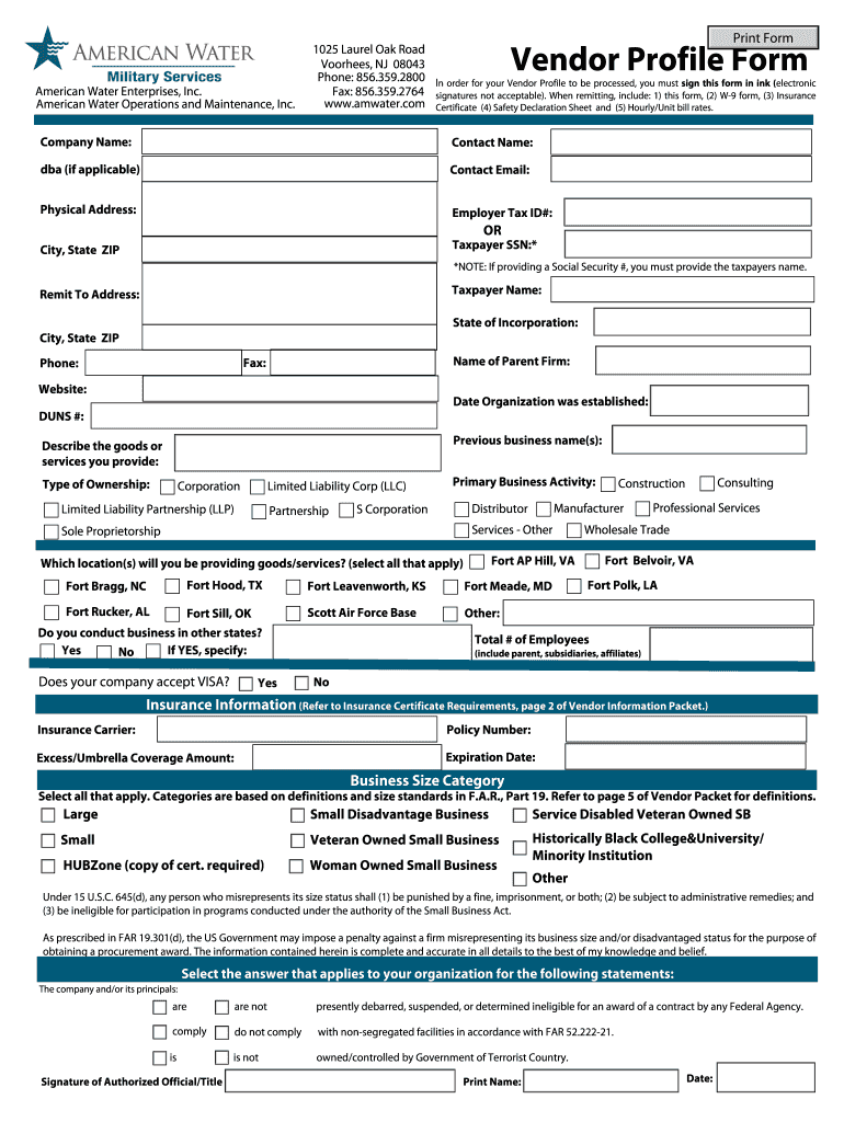 American Water Subcontractor Profile Form PDF