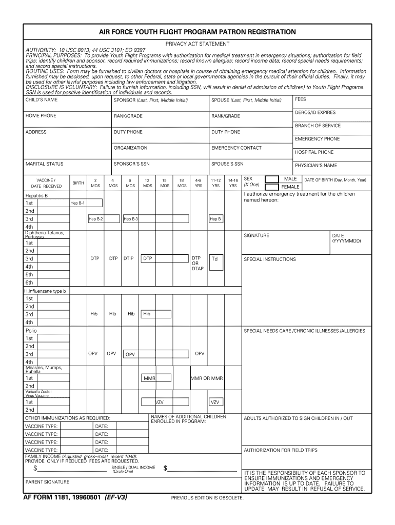  Af Form 1181 1996-2024