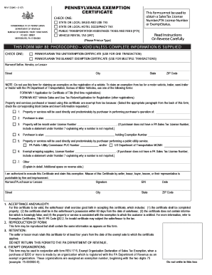 Pa Sales Tax Exemption Form Fill in Sample