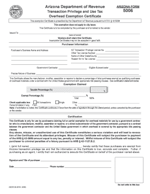 Download Arizona Exemption Certificate Form 5006 TaxRates Com