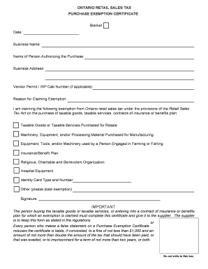 Tax Exemption Form Ontario