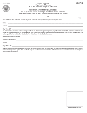 Carrier Certificate Form